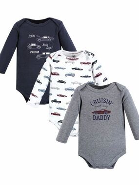 Brand New Hudson Baby 3-Pack Long-Sleeve One-Pieces in Navy, White & Gray